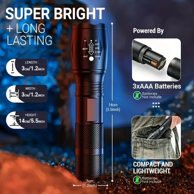 2 packing LED lamp, zoomable lamps Portable hand tactical flashlights for outdoor camping Hiking