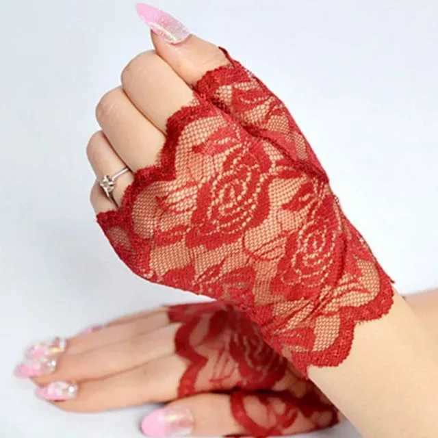 Women's floral lace gloves - fingerless