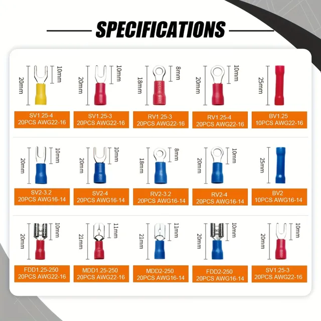 AWG 23-13 kábel prelisovacie náradie so sadou konektorov, trubíc, očí, vidlíc, rýchlospojok a lisovaných káblových stehov