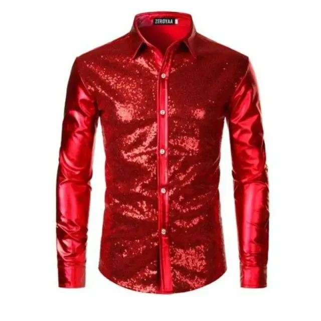 Men's stylish sequin long sleeve shirt