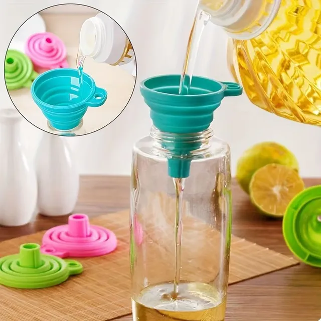 Folding silicone mini funnel into the kitchen