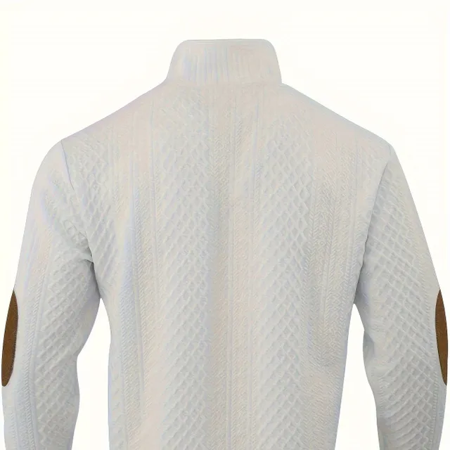 Men's trendy monochrome sweater with retro V-neck and stand-up collar