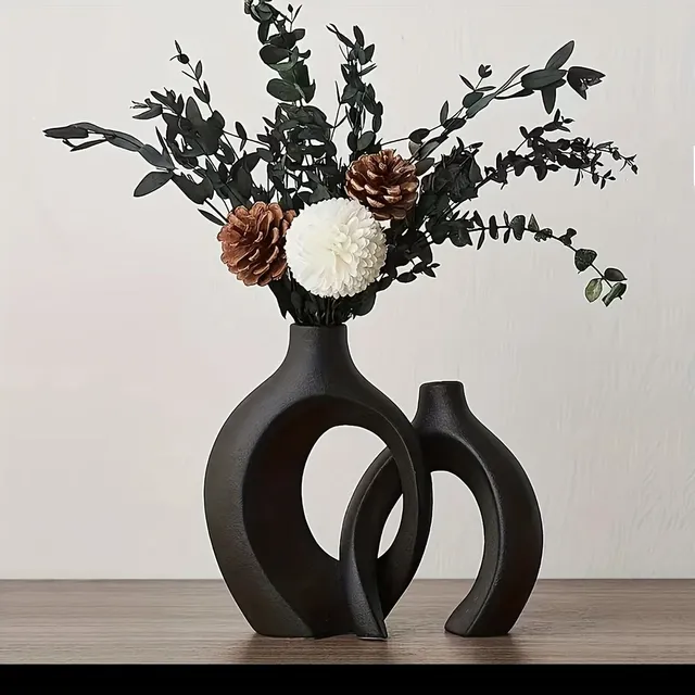 Hollow ceramic vase, round modern boho, with a touch of Nordic simplicity - Ideal for trendy house decoration