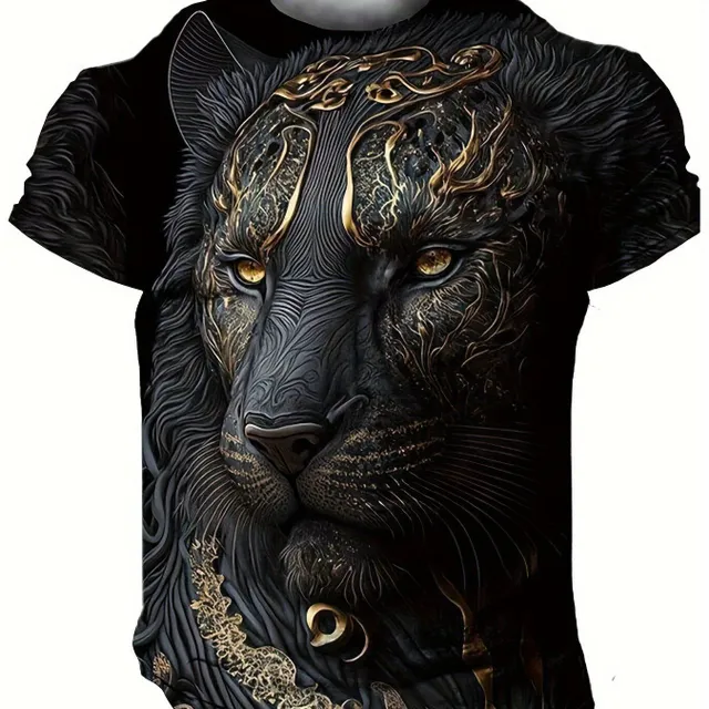 Men's stylish T-shirt with tiger pattern, casual, slightly elastic, breathable, with round neckline and short sleeves, suitable for walking around the city, meeting friends and outdoor activities