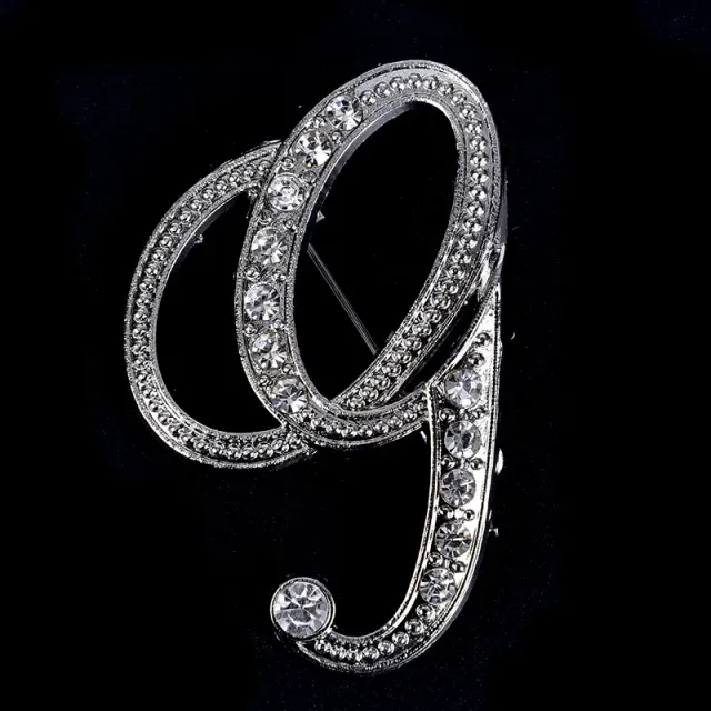 Luxurious women's brooch clip with English letter A-Z made of crystals and rhinestones