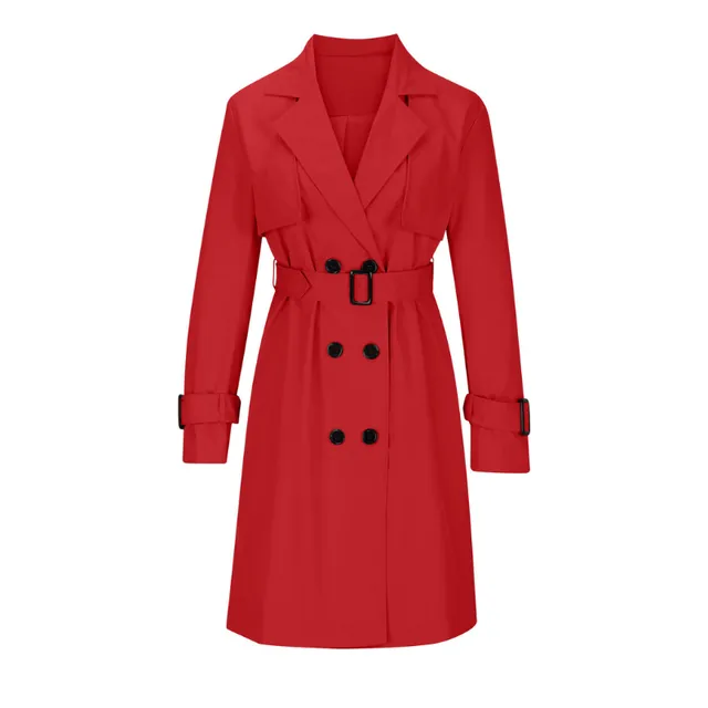 Women's long trench coat with double-breasted fastening - autumn/winter, belt included