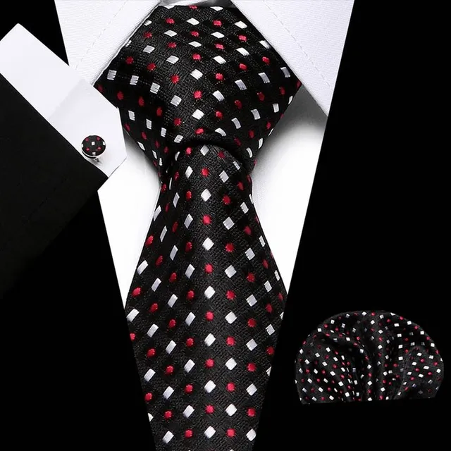 Pánská business sada s módním vzorem - kravata, kapesník a manžetka