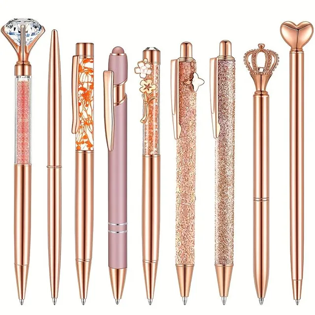 Beautiful set of pens with shimmering diamonds and liquid sand for elegant writing - Perfect gift for women, school, wedding and office