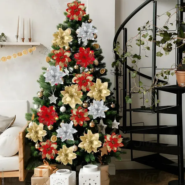 Sparkling artificial Christmas flowers for hanging for decorating the tree and home