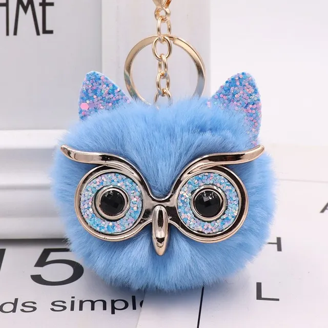 Owl pendant for handbag with fur