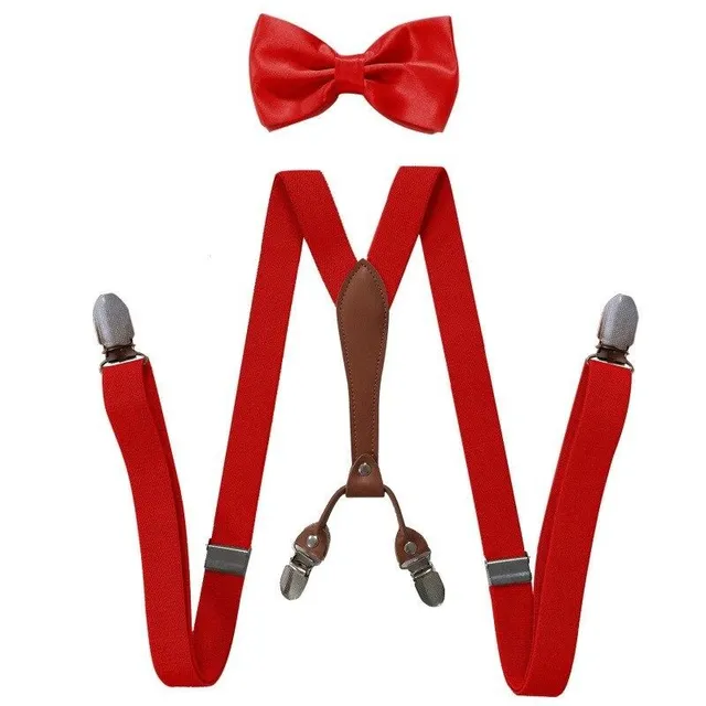 Men's suspenders with bow tie yellow Aspen cervena