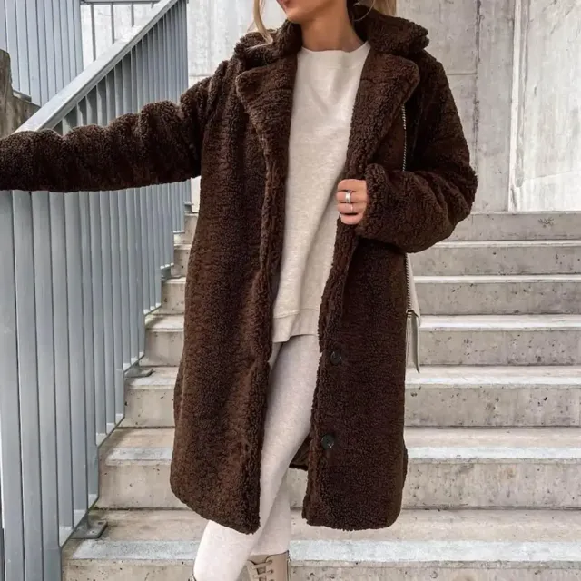 Trench en peluche pour femme - Automne-Hiver à manches longues