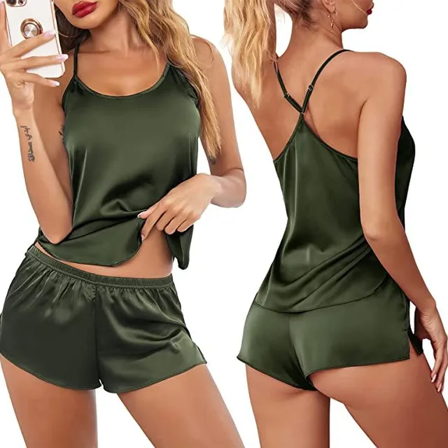 Women's sexy modern satin pyjama set with crossed back and shorts Celin