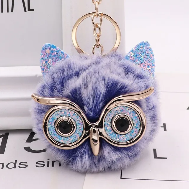 Owl pendant for handbag with fur