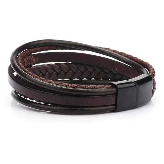 Men's leather intertwined bracelet
