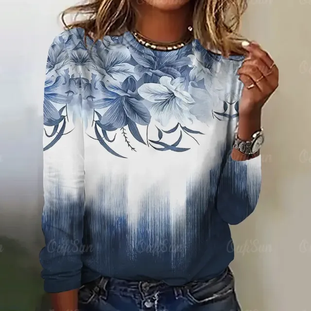 Women's long sleeve t-shirt with three-dimensional flower print - More variations