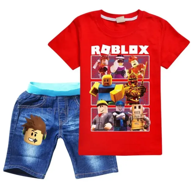 Ensemble de vêtements pour garçon - T-shirt à manches courtes et shorts avec imprimés des personnages préférés du jeu ROBLOX