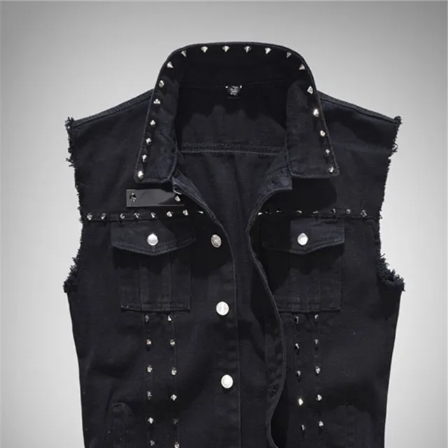 Men's ripped denim vest with patches