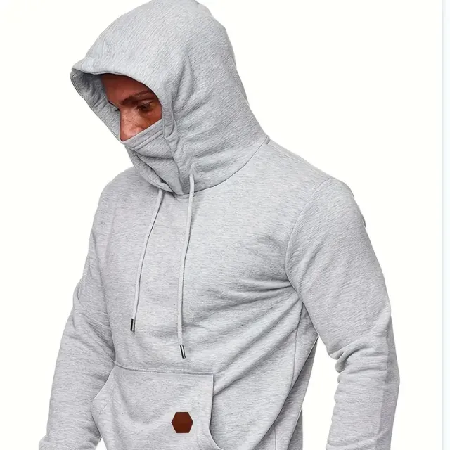 Men's hoodie with hood and face cover, drawstring, casual, multicolour