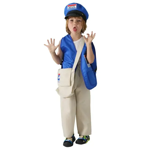 Child costume in delivery courier - postman