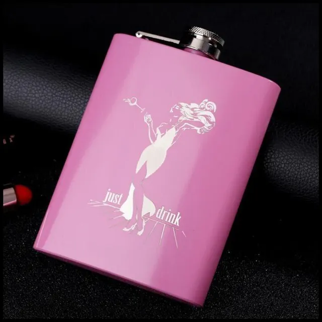 Pink stainless steel flask with laser engraved silhouette - various types 2