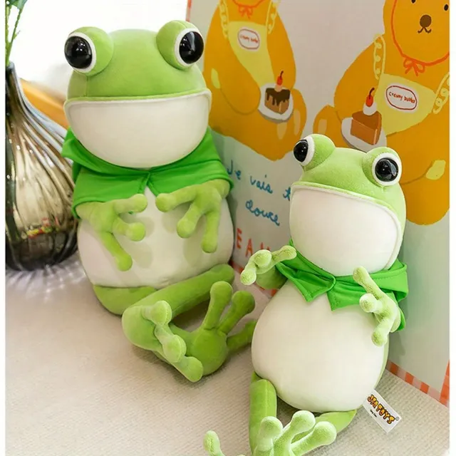 Cute plush pillow with frog in coat