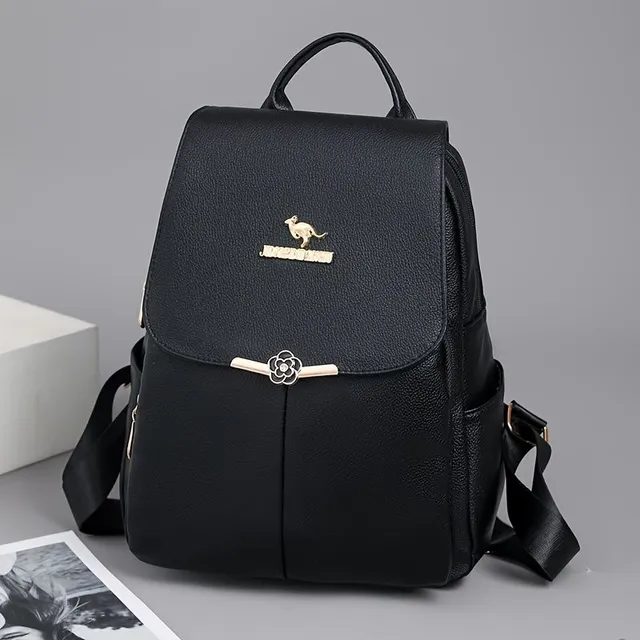 Women's backpack with faux leather flap, simple, for everyday wear and travel