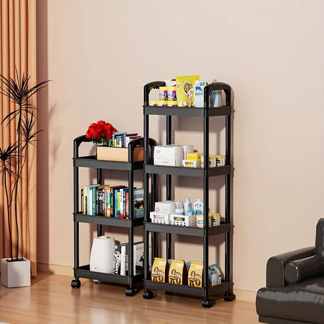 1pc Plastic Storage Cart with 3 Patrons, Riding with Handle and Wheels, Multifunctional shelf