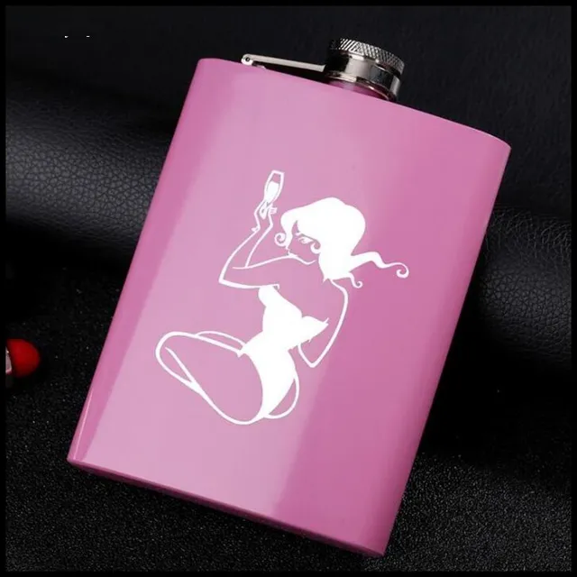 Pink stainless steel flask with laser engraved silhouette - various types