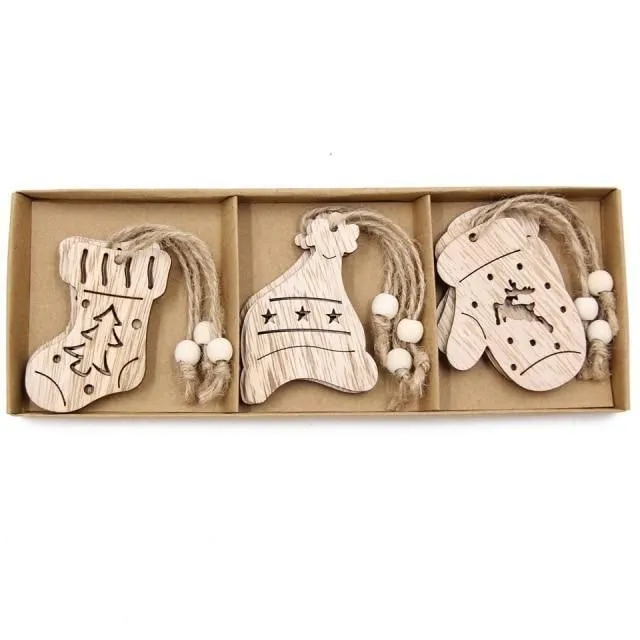 Wooden Christmas snowflakes for tree 12 pcs