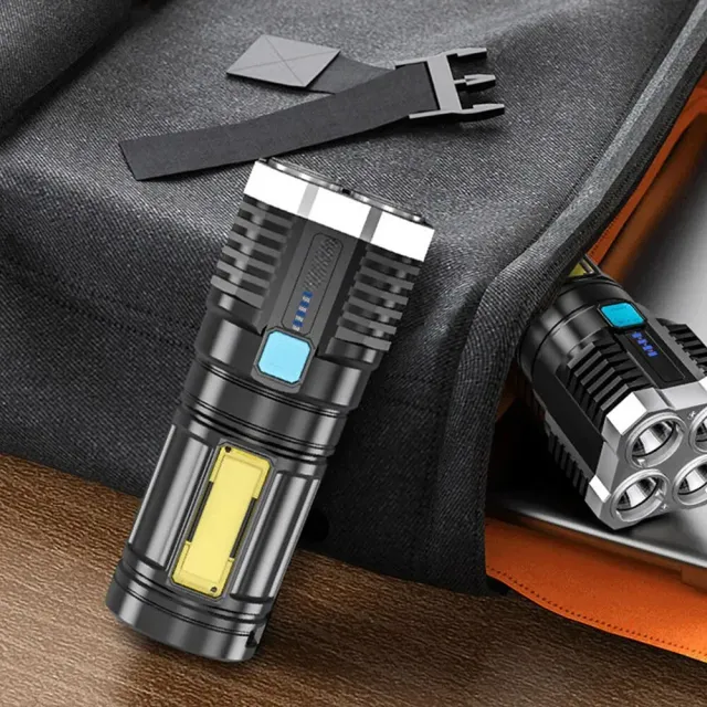 High performance LED flashlights Camping Torch with 4 LEDs and COB side light, rechargeable, portable