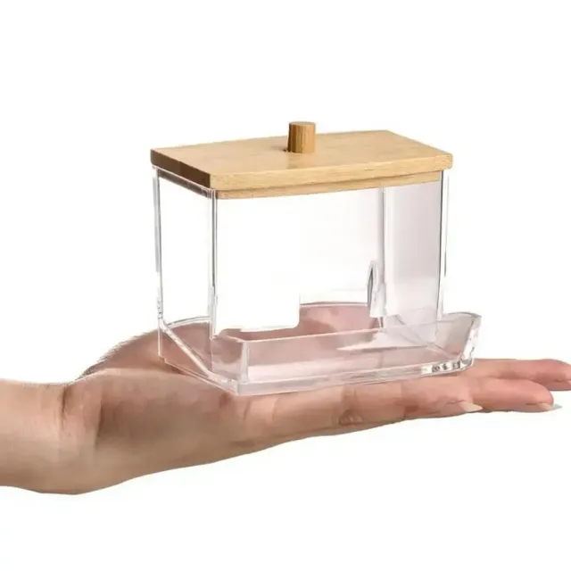 Recipient transparent pentru bețișoare de vată cu dozator | Recipient transparent etanș la praf pentru bețișoare de vată