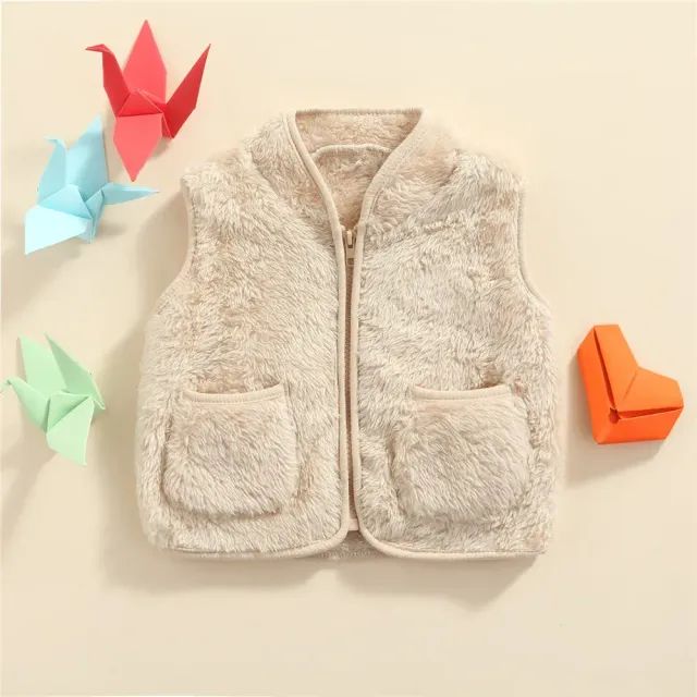 Children's warm unisex vest in autumn and winter with fur pockets for boys and girls