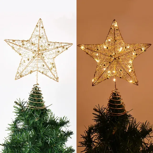 LED Christmas star on top of tree with pearl wire