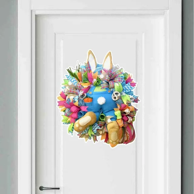 Colourful spring sticker with Easter theme and bunny sticking out his legs Leif