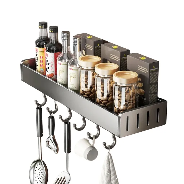 Wall organizer in kitchen with hooks Organizer on root shelf into kitchen Multipurpose organizer 50 x 13.7 x 5.5 cm