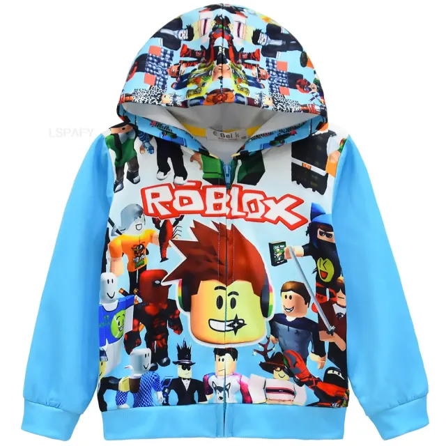 Hanorac colorat pentru copii cu glugă și fermoar cu personaje populare din lumea jocurilor Roblox