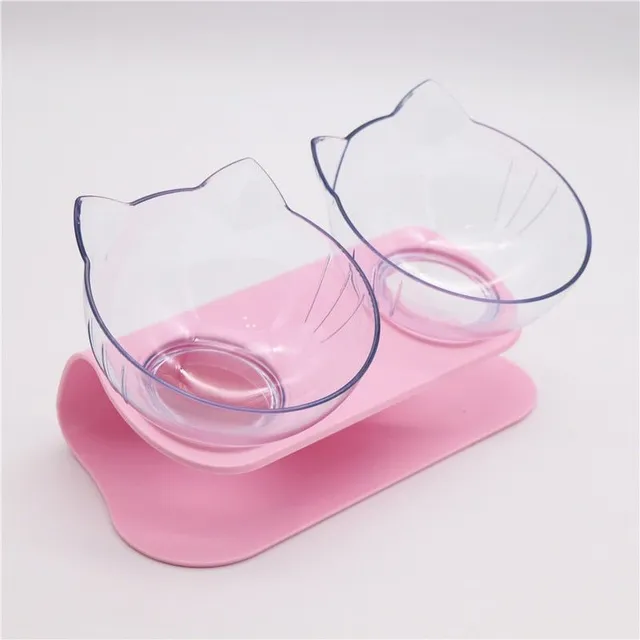 Cute unique cat food bowls pink-double