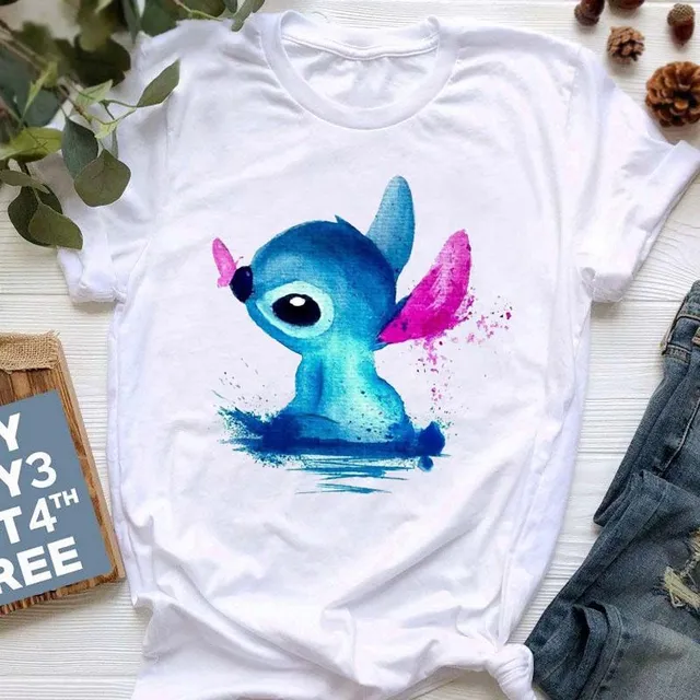 Damska koszulka z krótkim rękawem z uroczym nadrukiem Stitch