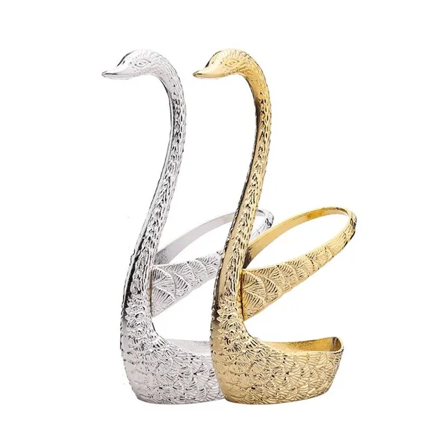 Set of cutlery with stand in shape of swan 7 pcs