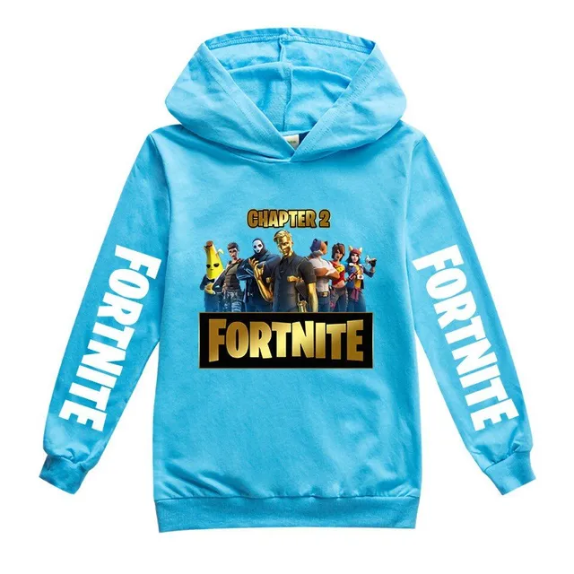 Detská mikina s kapucňou s potlačou Fortnite na rukávoch a hrudi