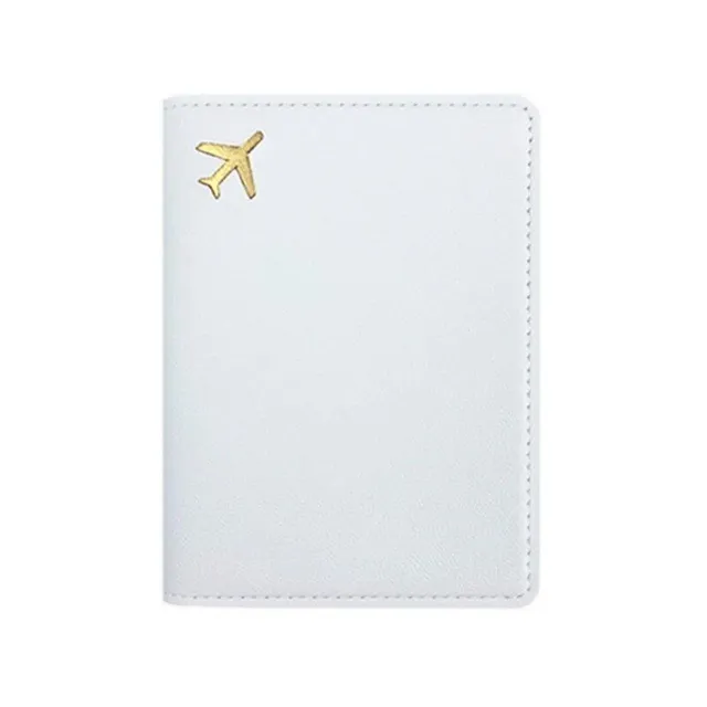 Fashion travel cover for PU leather passport with engraving of aircraft motive - passport protection and credit cards