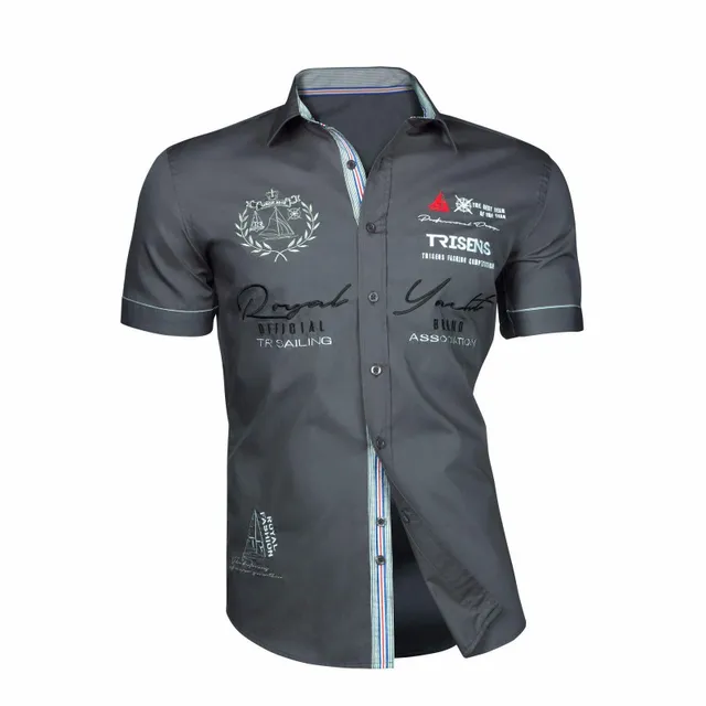 Men's casual fashion shirt Tomzon with short sleeves and patches