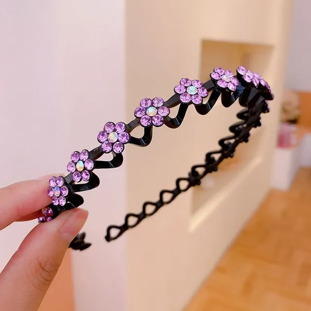 Girl's Fashion Hair Headband with Diamond Flowers