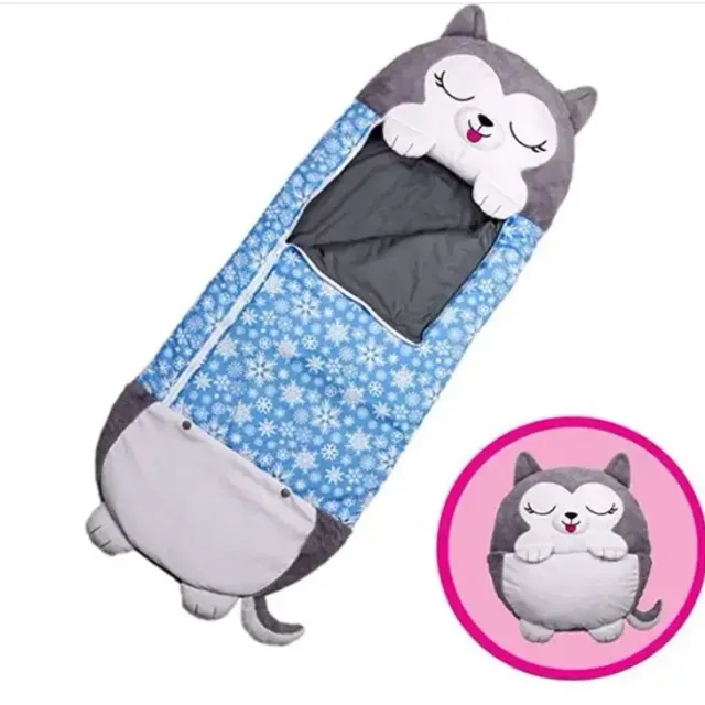 Children's sleeping bags with stuffed animal cushion and cartoon motif