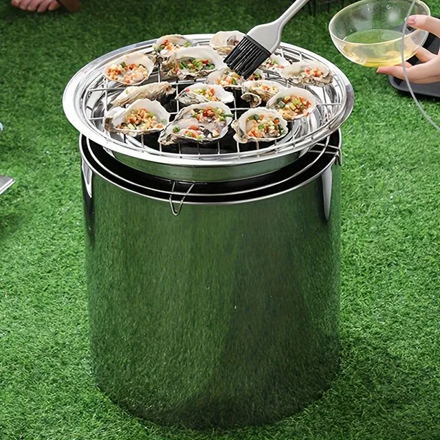 Barbecues for charcoal, stainless steel grill in the shape of a barrel for charcoal, hanging