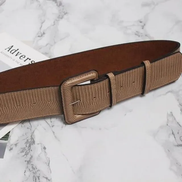 Women's wide belt with leather buckle