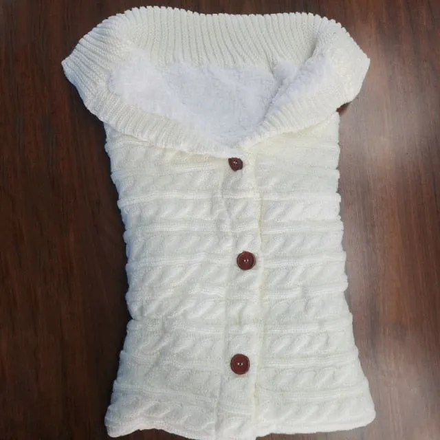Sac de dormit pentru copii nou-născuți, călduros pentru iarnă, cu înveliș de înfășare din lână tricotată