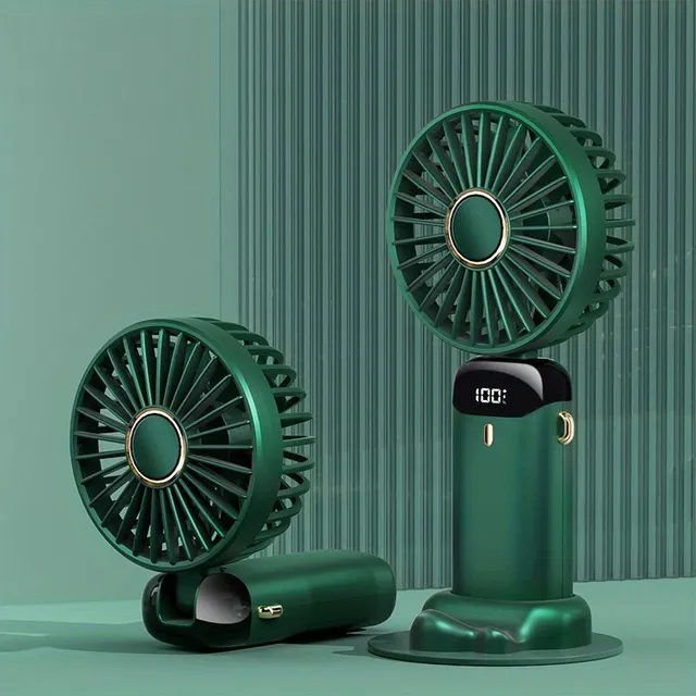 Pocket mini fan with USB charging and 5 speeds - foldable and battery powered with LED display