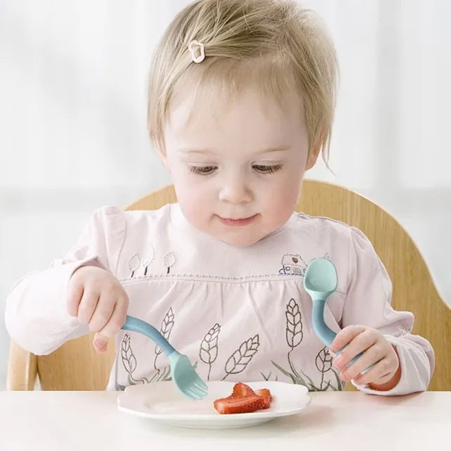 Silikonowa elastyczna łyżka z widelcem dla niemowląt -